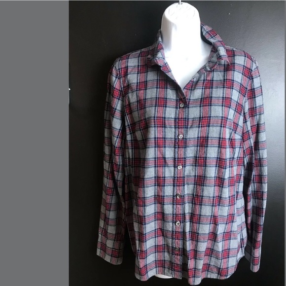 J.CREW Boy Shirt Gray Tartan Plaid Blouse Top Red - Picture 2 of 10